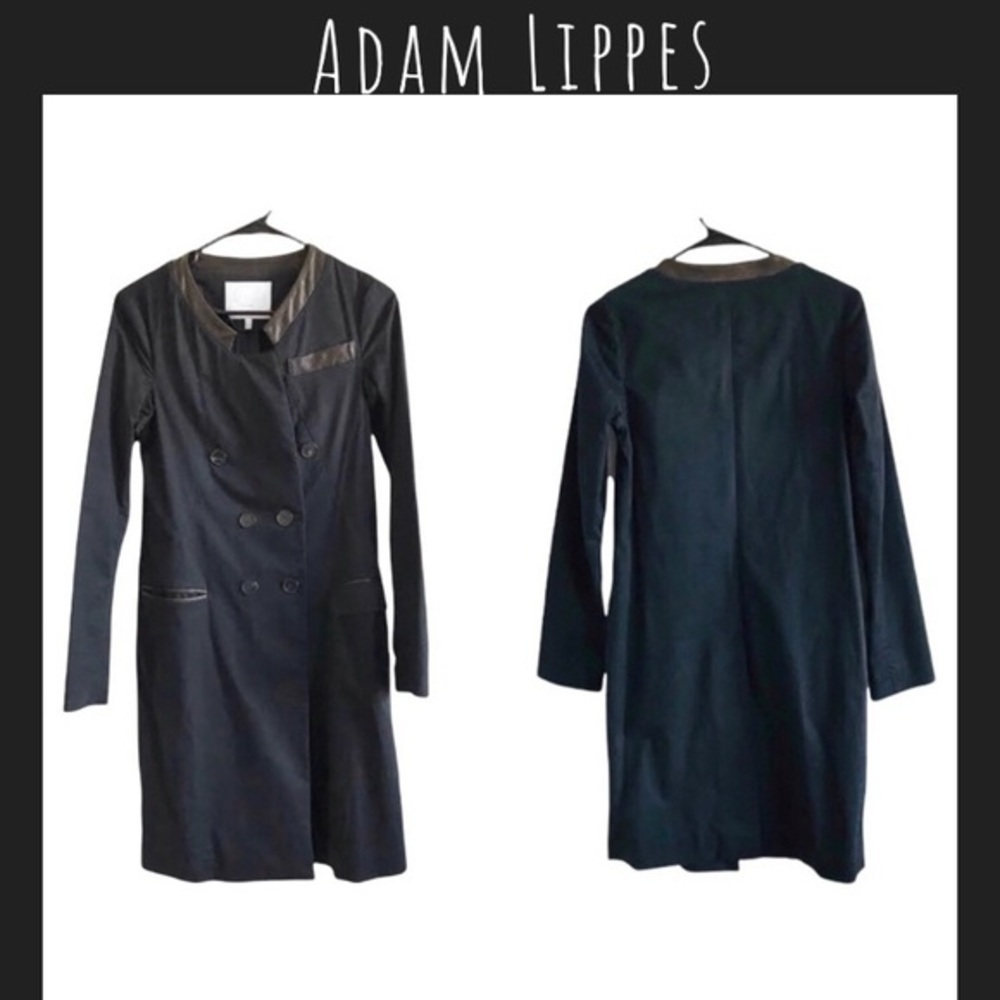 Adam Lippes Black Leather Trench Coat Size XS
